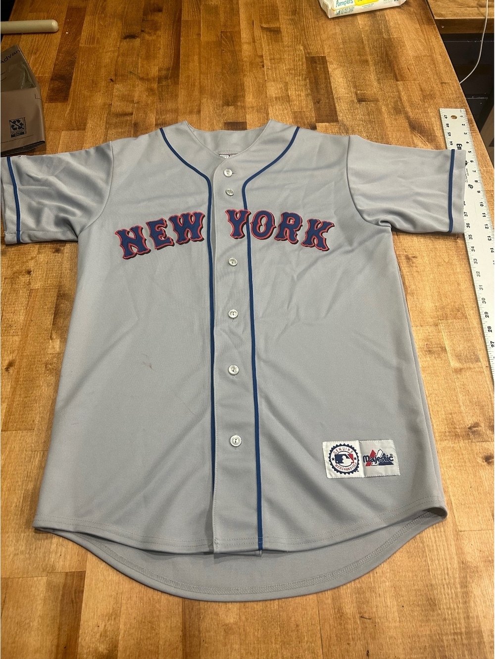 Majestic New York Baseball Jersey Gray Button-Up Shirt mens M MLB